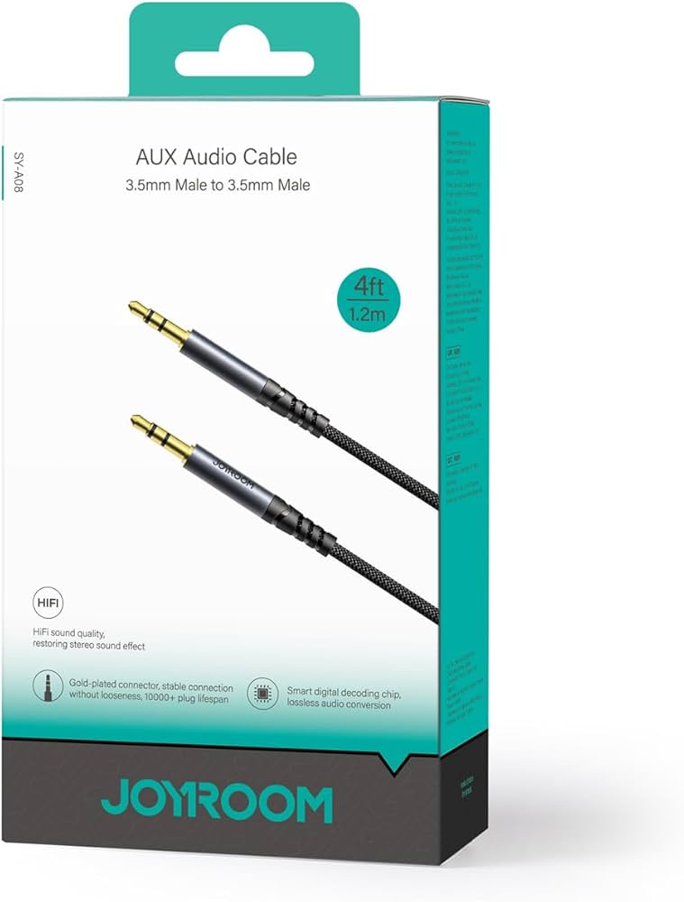 JOYROOM SY-A08 Audio Transfer Series 3.5mm Male to 3.5mm Male Aux Audio Cable 1.2m Length Black