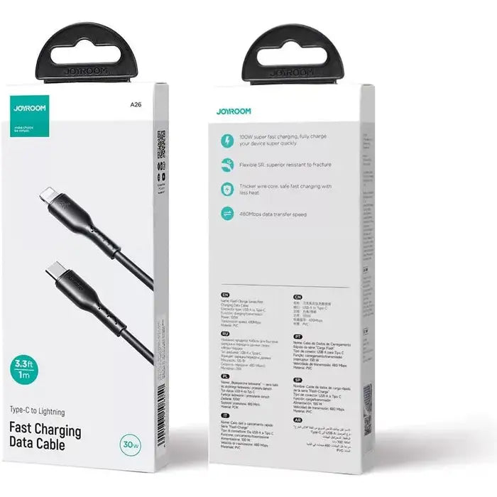 Joyroom Flash-Charge Series Type-C to Lightning Fast Charging Data Cable, 30W, 1 M, Sa26-Cl3 - Black