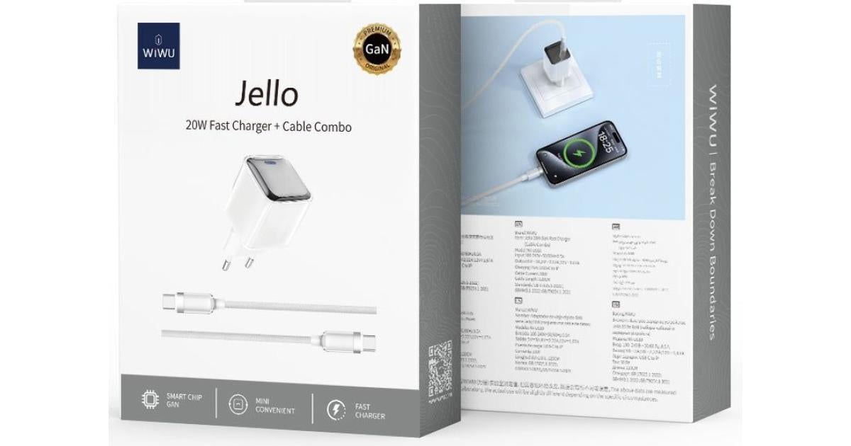 WIWU Jello Wi-U030 GaN Fast Charger USB-C 20W Adapter + Type-C Cable - White
