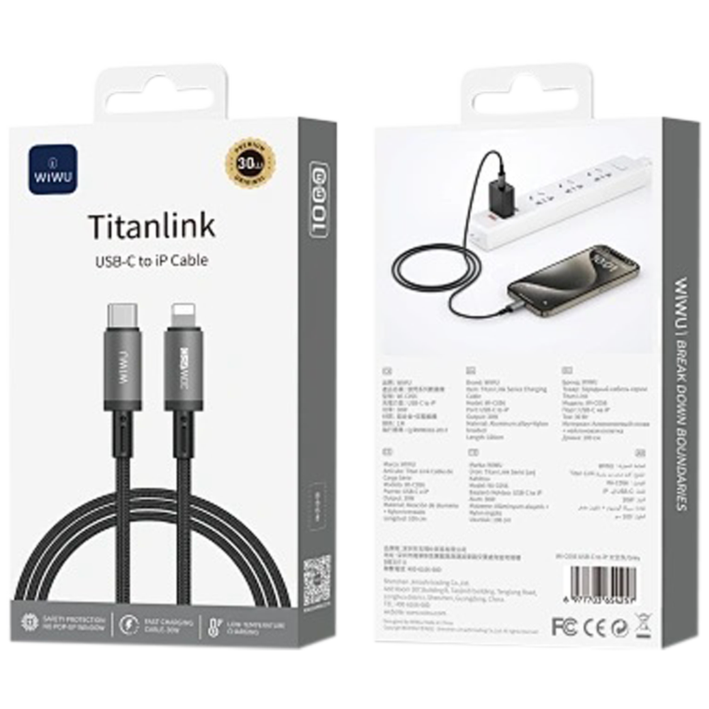Wiwu Titanlink USB-C to Lightning cable rated for 30W fast charging
