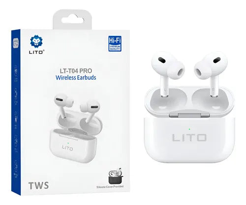 LITO LT-T04 PRO True Wireless Earbuds with a white charging case.