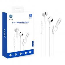 Lito LF03 2-in-1 stereo earphone set featuring both a 3.5mm jack and a Type-C connector.
