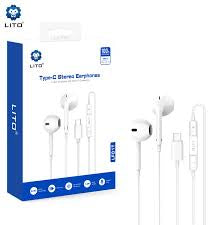 Lito LF01T Type-C wired stereo earphone set in white.