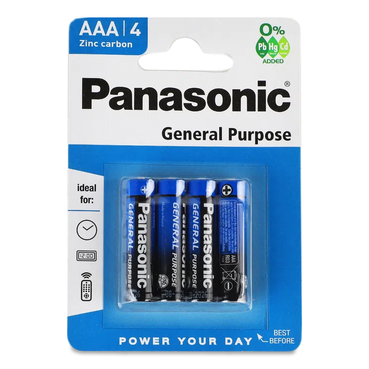 Panasonic AAA General Purpose Zinc Carbon batteries in a 4-pack